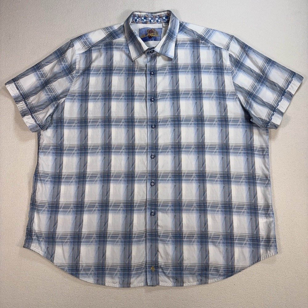 Robert Graham Shirt Men's 3XL Blue Plaid Classic Fit  Flip Cuff Cotton Button Up